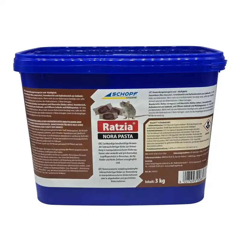 Ratzia Nora Pasta 3kg Rattengift / Mäusegift Sachkundenachweispflichtig Neu
