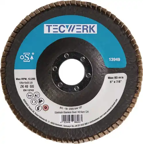TECWERK Fächerscheibe Durchmesser 125 mm Körnung 40 konisch Neuheit