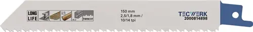 Angebot TECWERK Säbelsägeblatt Länge 150 mm Breite 19 mm Holz mit Metallrueckstaenden. Stahlrohre. -profile und Vollmaterial (Nicht verfügbar) 150 mm