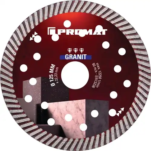 Aktuell PROMAT Diamanttrennscheibe Durchmesser 125 mm Bohrung 22,23 mm Trennjäger. Baustellensäge (Nicht verfügbar) 22.23 mm