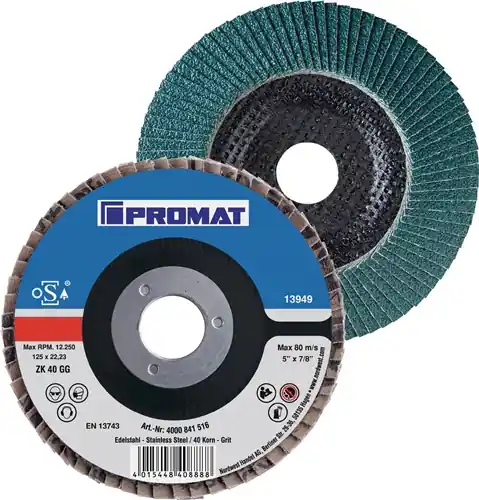 Billig PROMAT Fächerscheibe Durchmesser 115 mm Körnung 120 konisch 40 8500 min-¹