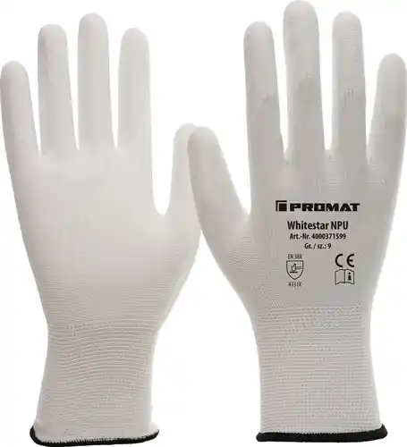 PROMAT Handschuhe Größe 10 (XXL) weiß Strickbund. Innenhand beschichtet Echt