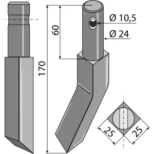 Super-Preis Industriehof® Rotorzinken links/rechts 170 x 25 x 25 mm, Bohrung 10,5 mm für Falc, Rau