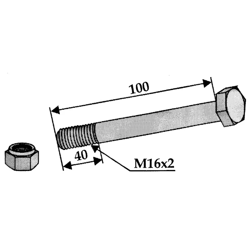 Begrenztes Angebot FAIE Schraube mit Sicherungsmutter M16x2x100 mm, Festigkeit 10.9