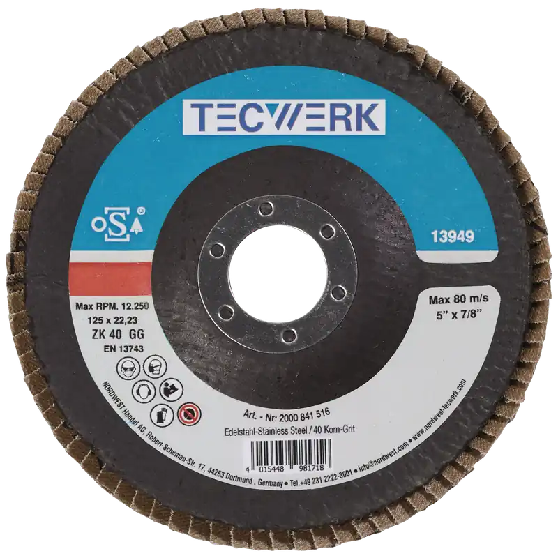 Abverkauf Tecwerk Fächerscheibe Ø 125 mm Körnung 60 gekröpft INOX