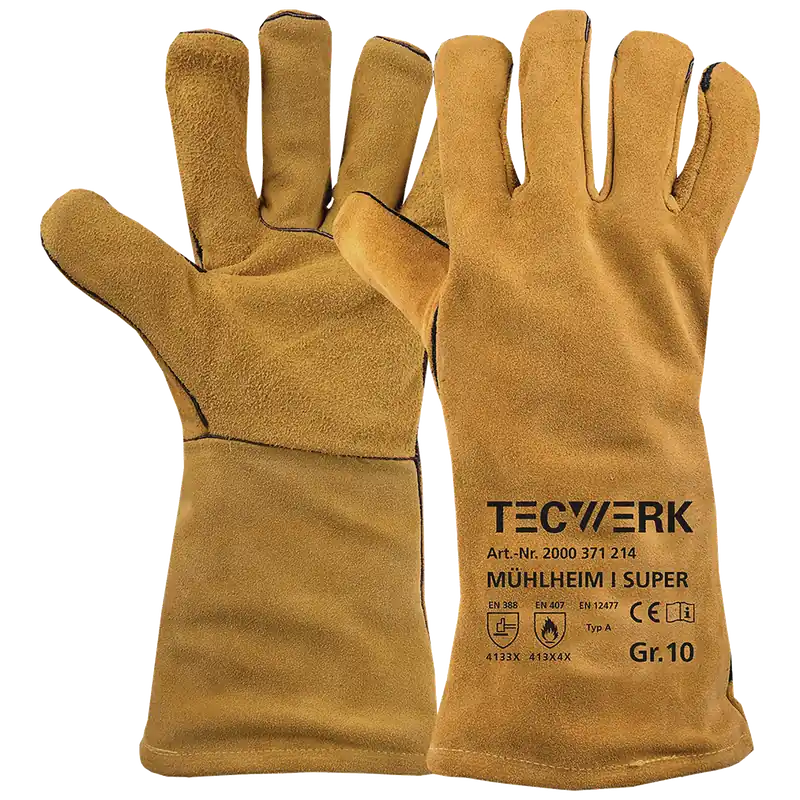 Online Kaufen Tecwerk Schweißerhandschuhe Mühlheim I Super Größe 10 gelb Rindspaltleder EN 388, EN 12477 Kategorie II
