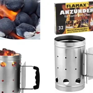 Grill Schnellanzünder Set Anzündkamin XXL verzinkt und 32 Anzünder Super-Preis