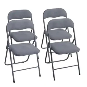 Sofort Bestellen Klappstuhl 4er Set SAMT GRAU Eleganter Faltstuhl Gepolstert Max. 100 kg Robuster Gästestuhl Platzsparend & Bodenschonend für Küche Balkon & Events