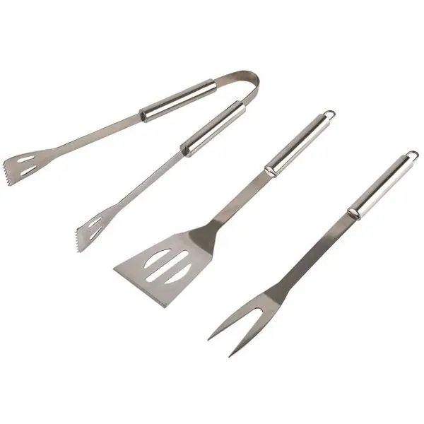 Sonderaktion 3er Grillbesteck Set Grillwender Grillgabel Grillzange Edelstahl Grillzubehör