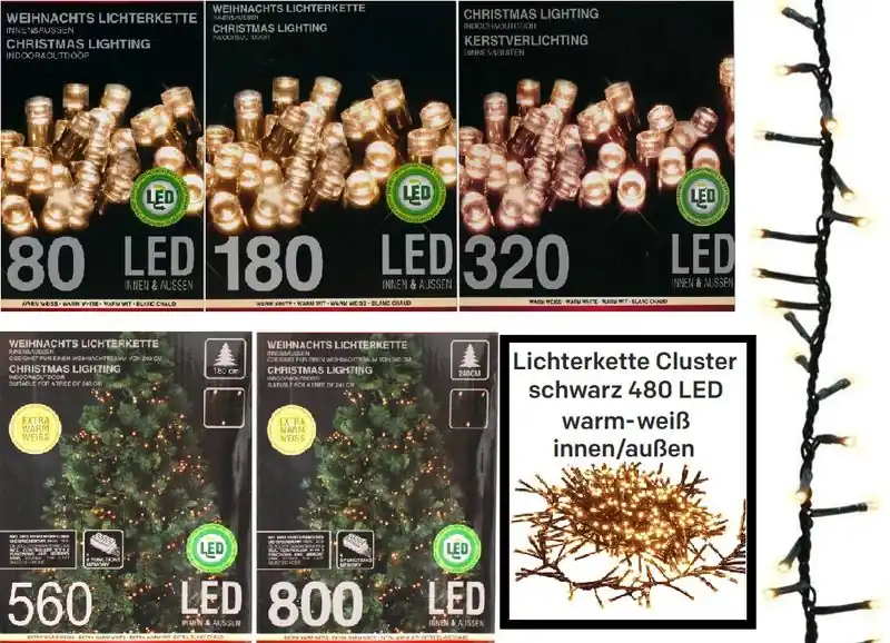 Party LED Lichterketten 80-800 LED's Weihnachten Warmweiß/Weiß Innen Aussen NEU Billig
