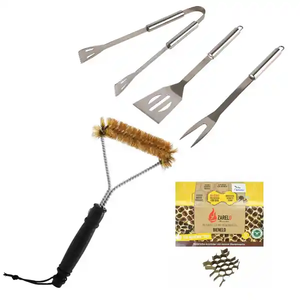 Neuheit BBQ Grill Starter Set 5 teilig Grillgabel Wender Grillzange Anzünder Grillbürste