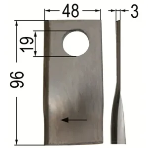Ausverkauf Klinge gedreht li. 96 x 48 x 3, Ø = 19 mm