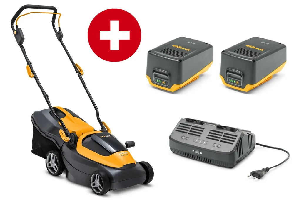 Kracherpreis Stiga Akku-Rasenmäher Collector 140e Kit - mit 2 x 4 Ah Akku und Doppel-Ladegerät