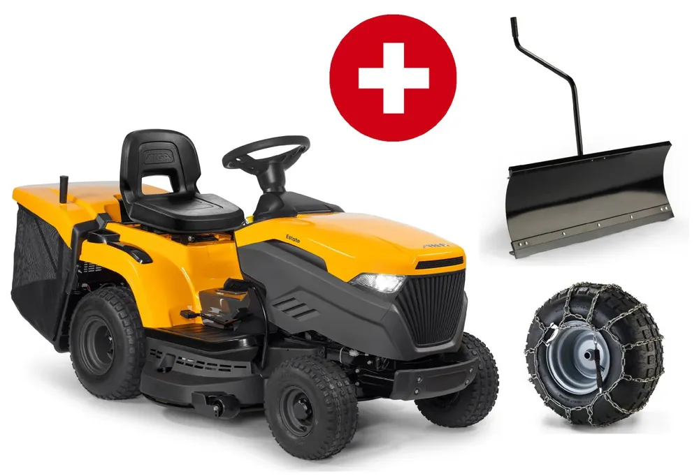Zertifiziert Stiga Rasentraktor Estate 598 - Winterpaket mit Schneeschild und Schneeketten