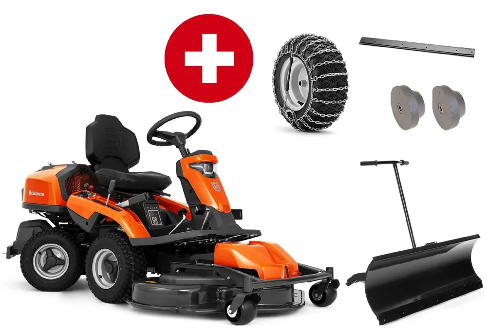 Nur Für Kurze Zeit Husqvarna Profi-Frontmäher R 316TX inkl. Mähdeck Combi 103 - Winterpaket mit Schneeschild, Gummileiste, Gewicht und Schneeketten