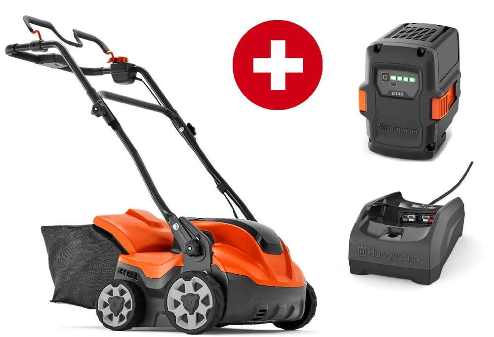 Begrenztes Angebot Husqvarna Akku-Vertikutierer S 138i mit Akku B140 und Ladegerät C80