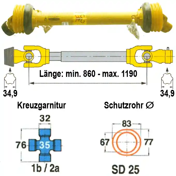 Markenprodukt Gelenkwelle "Walterscheid", Gabelweite 86 mm