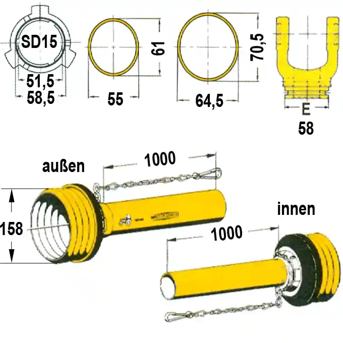Direkt Vom Hersteller Gelenkwellenschutz komplett, "SD 15", 1000 mm