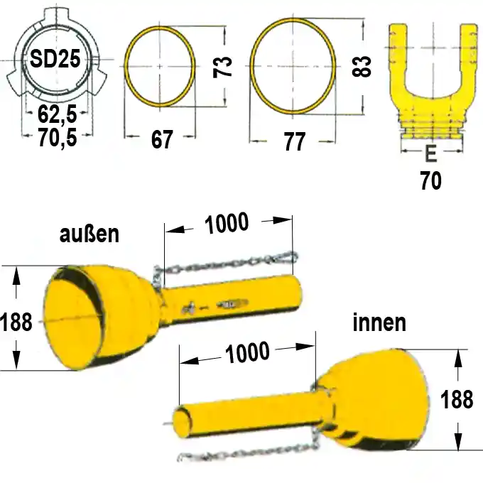 Gelenkwellenschutz komplett, zu Weitwinkelwelle "SD 25", 1000 mm Sonderangebot