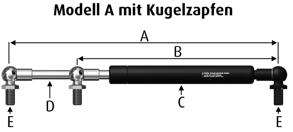 Gasdruckfeder 785 mm lang, 200 N Schneller Versand