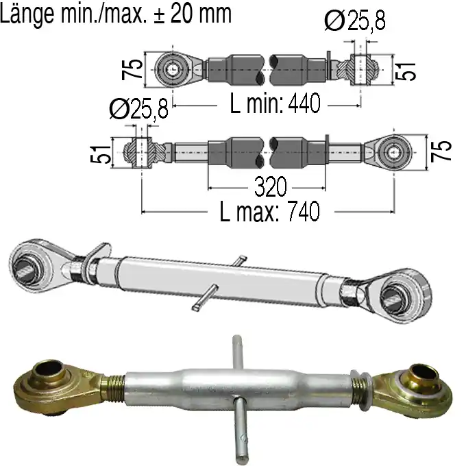 Sale Oberlenker mechanisch, 440-740 mm, Kat. 2