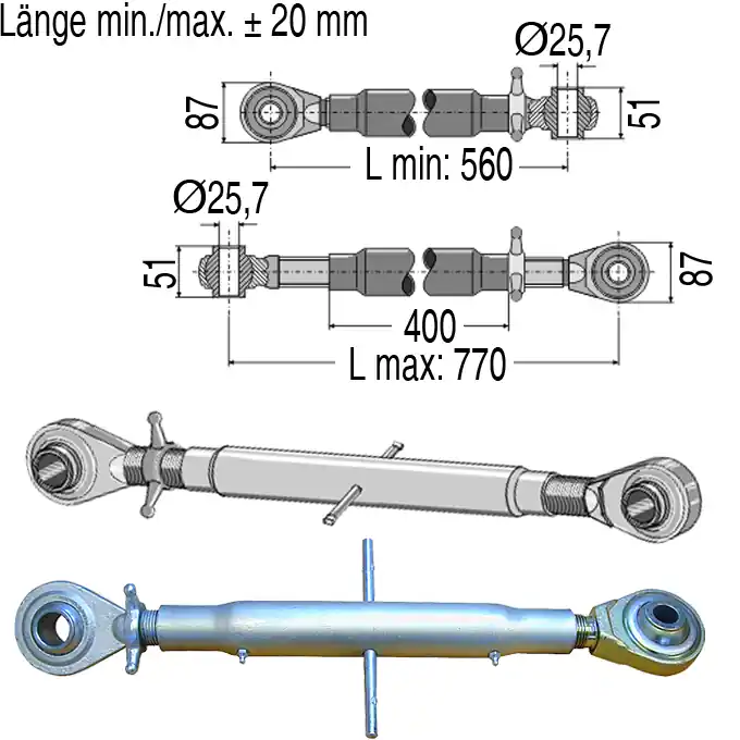 Online Kaufen Oberlenker mechanisch, 560-770 mm, Kat. 2