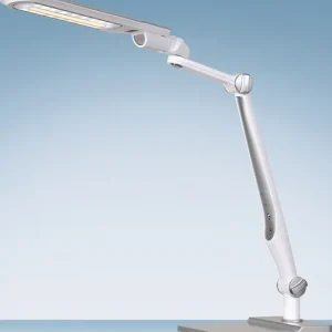Sonderaktion Schreibtischleuchte LED Multifl.ABS,Eisen,PS weiß/silber H600mm Standfuß+Klemme