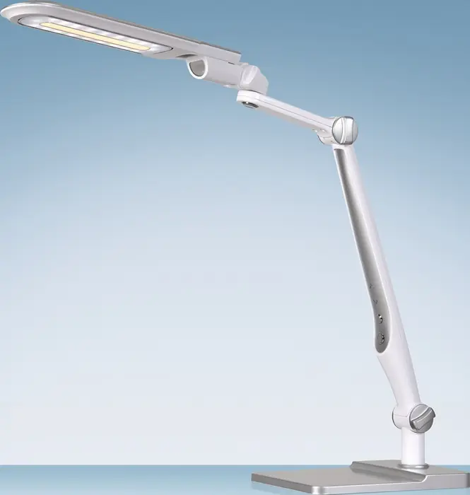 Sonderaktion Schreibtischleuchte LED Multifl.ABS,Eisen,PS weiß/silber H600mm Standfuß+Klemme