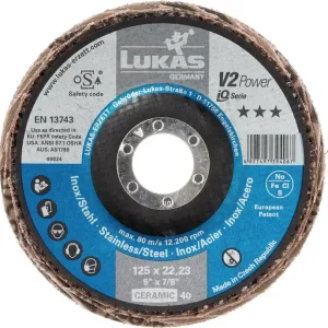 Ausverkauf Fächerscheibe V2 POWER CER D.125mm K.40 fl.INOX,Stahl,Titan CER LUKAS VE: 10 Stück