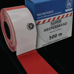 Absperrband L.500m B.80mm rot/weiß geblockt,recycelt 500m/Karton KELMAPLAST Top-Preis