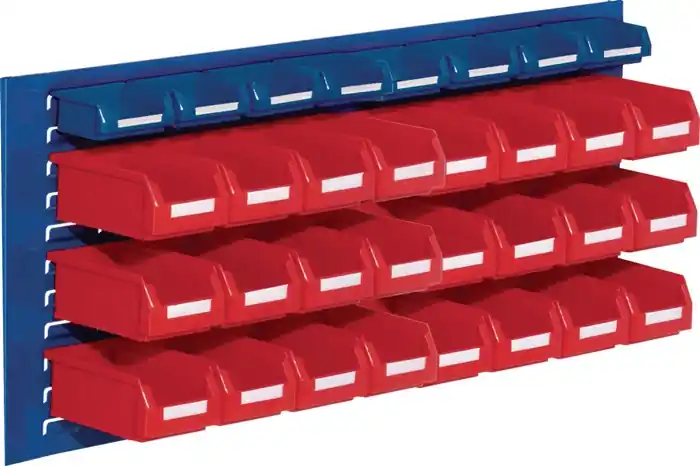 Expressversand Sichtlagerkastenset H450xB1000xT250mm Stahlblech/PE Ku.-beschichtung blau+rot