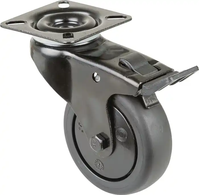 Neuheit Lenkrolle m.Festst.D.50mm Trgf.50kg m.Platte m.Festst.Gum.schwarz BS ROLLEN