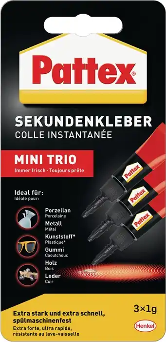 Sekundenkleber Classic MINI-TRIO 3x1g transp.Tube PATTEX VE: 12 Stück Highlight