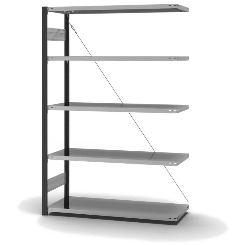 hofe Anbau-Fachbodenregal für Einseitige Nutzung - Stecksystem ORION PLUS - Fachlast 185 kg - H2000 B1300 T500 mm - Profile RAL7016 anthrazitgrau - Böden verzinkt Bestseller