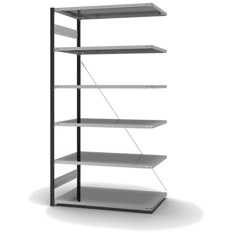 Ausverkauf hofe Anbau-Fachbodenregal für Einseitige Nutzung - Stecksystem ORION PLUS - Fachlast 190 kg - H2500 B1300 T800 mm - Profile RAL7016 anthrazitgrau - Böden verzinkt