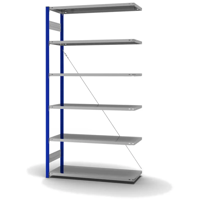 Direkt Vom Hersteller hofe Anbau-Fachbodenregal für Einseitige Nutzung - Stecksystem ORION PLUS - Fachlast 185 kg - H2500 B1300 T500 mm - Profile RAL5010 enzianblau - Böden verzinkt