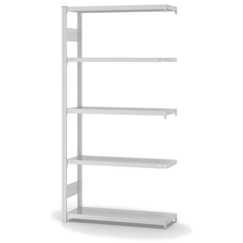 hofe Anbau-Fachbodenregal für Beidseitige Nutzung - Stecksystem ORION PLUS - Fachlast 220 kg - H2000 B1000 T300 mm - RAL7035 Lichtgrau Knallerangebot