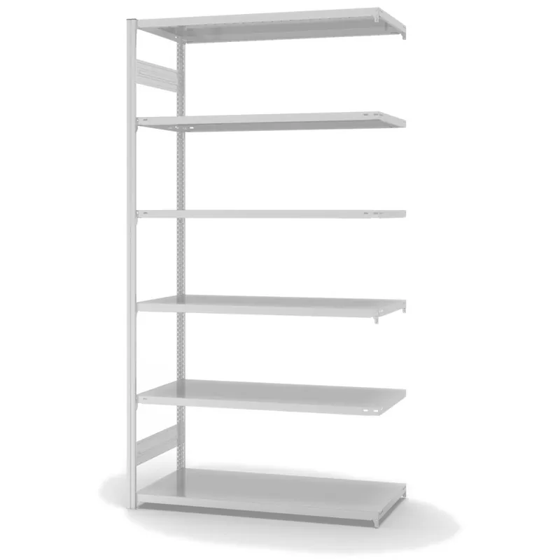 hofe Anbau-Fachbodenregal für Beidseitige Nutzung - Stecksystem ORION PLUS - Fachlast 190 kg - H2500 B1300 T600 mm - RAL7035 Lichtgrau Sonderaktion