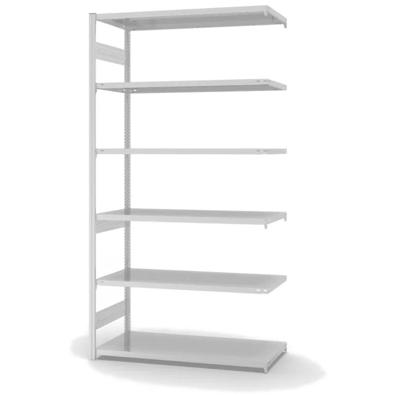 hofe Anbau-Fachbodenregal für Beidseitige Nutzung - Stecksystem ORION PLUS - Fachlast 240 kg - H2500 B1300 T600 mm - RAL7035 Lichtgrau Neuheit