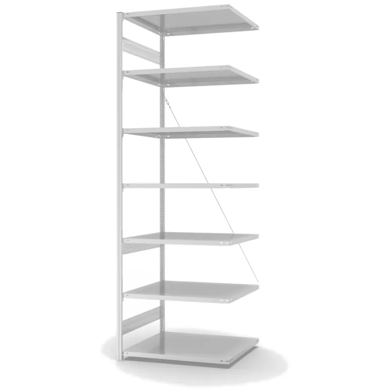hofe Anbau-Fachbodenregal für Einseitige Nutzung - Stecksystem ORION PLUS - Fachlast 130 kg - H3000 B1000 T800 mm - RAL7035 Lichtgrau Markenware