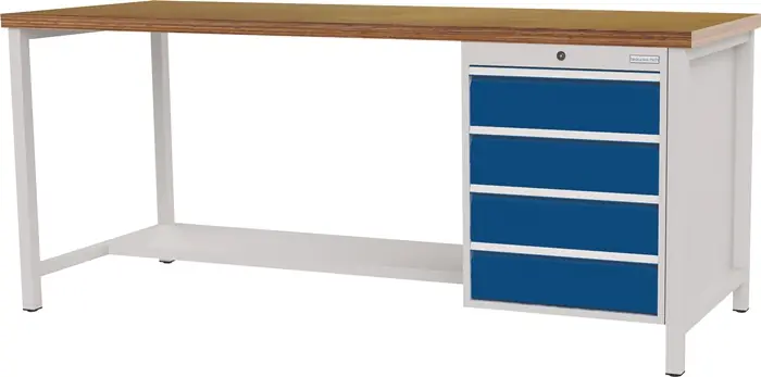 Werkbank signalblau lichtgrau B2000xH859xT750mm Buche Multiplex 40mm 4 Schubl. Neuheit