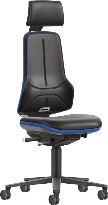 Arbeitsdrehstuhl Rl.m.Kopfstütze Kunstlederpolster schwarz blau 470-640mm BIMOS Garantierte Lieferung