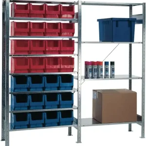 Direktkauf Steckregal H2000xB1000xT400mm Anbauregal 8 Stahlböden 12xMK3 blau,16xMK3 rot TW