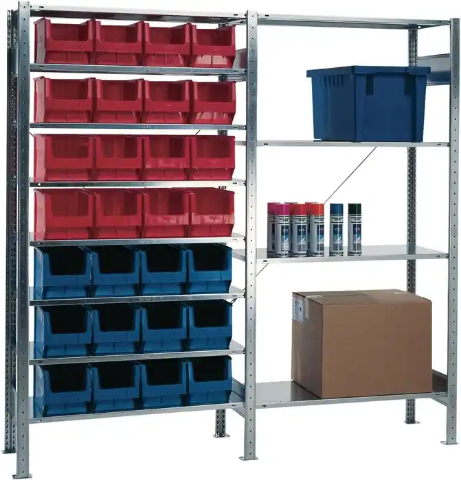 Direktkauf Steckregal H2000xB1000xT400mm Anbauregal 8 Stahlböden 12xMK3 blau,16xMK3 rot TW