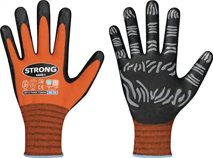 Günstig Handschuhe TIGER TOUCH Gr.9 orange/schwarz 92% PA/8% Elastan,Nitrilschaum VE: 12 Paare