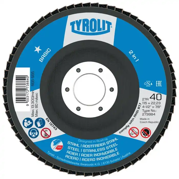 Heißes Angebot Fächerscheibe BASIC D.125mm K.80 gekr.Stahl,VA ZA-ZK TYROLIT VE: 10 Stück