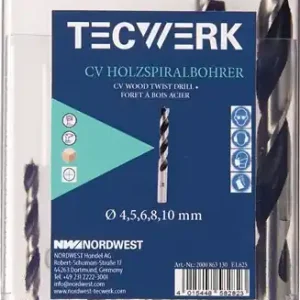 Günstig Holzspiralbohrersatz D.3,4,5,6,7,8,9,10mm 8tlg.CV-Stahl TECWERK