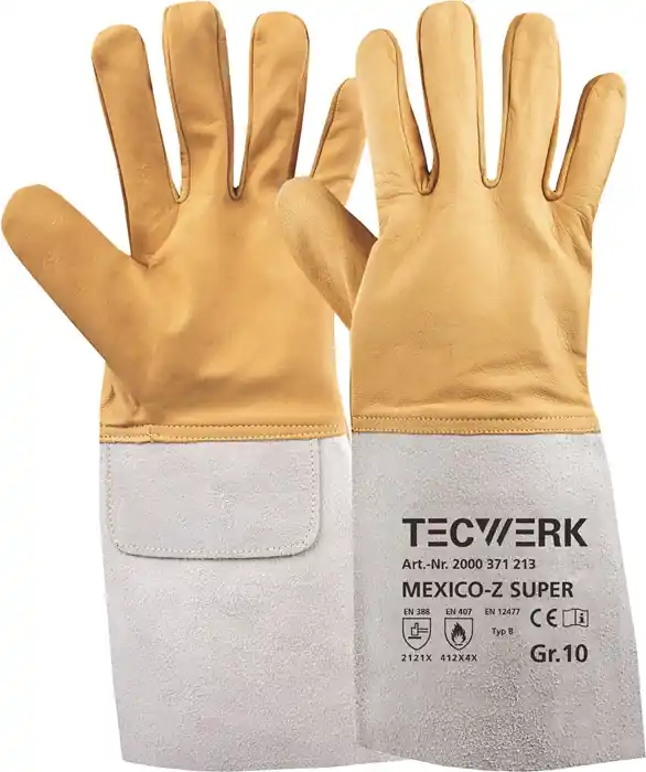 Schweißerhandschuhe Mexico Z Super Gr.9 gelb/grau EN 388/407/12477 10PA TW VE: 10 Paare Neuheit