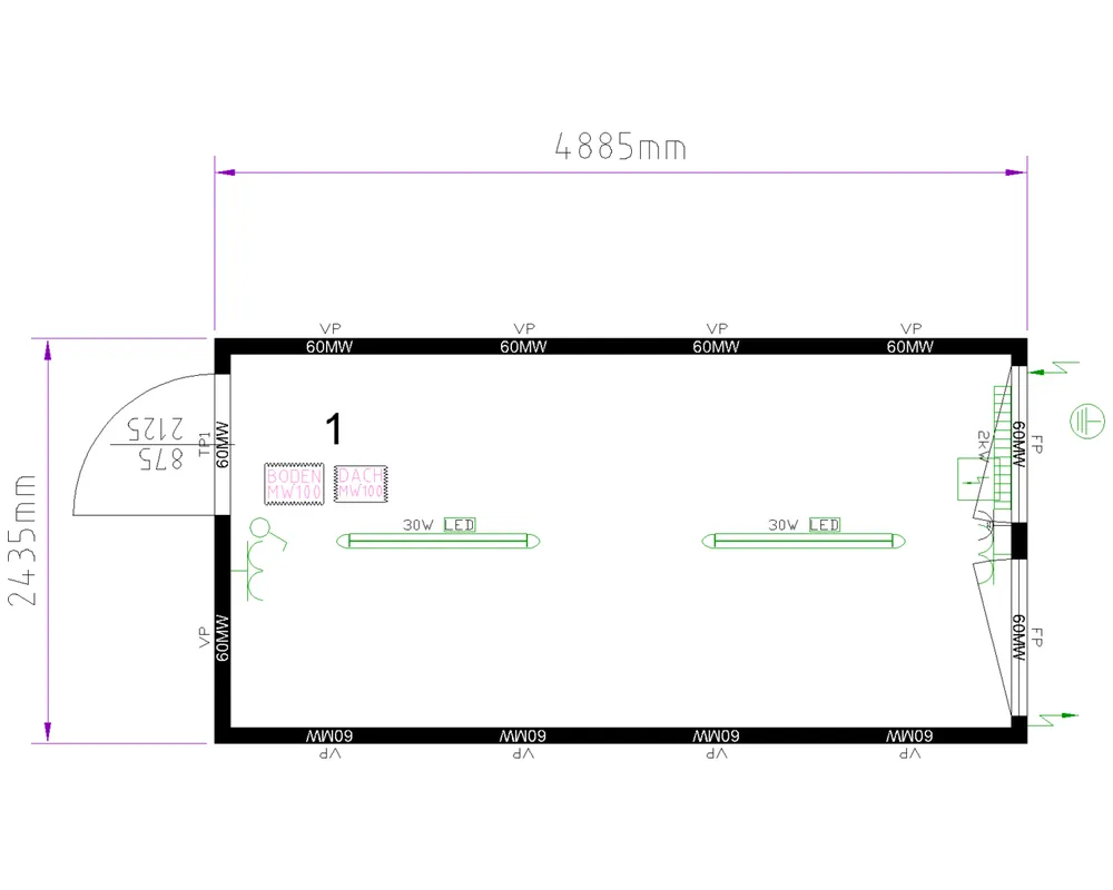 CONTAINEX Bürocontainer CLASSIC Line BM16' 4.885 x 2.435 x 2.800 mm Garantierte Lieferung