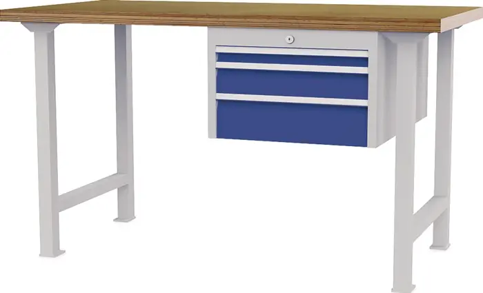 Preiswert Werkbank B1500xT750xH790-1140mm Buche-Multiplex lichtgrau/signalblau 3Schubl.